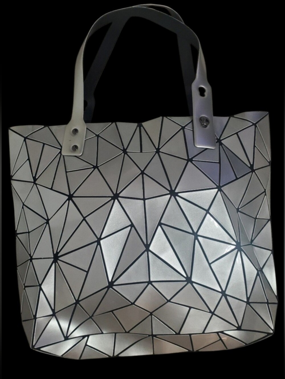 Silver Metallic Geometric Prism Panel Tote Bag - Picture 6 of 6